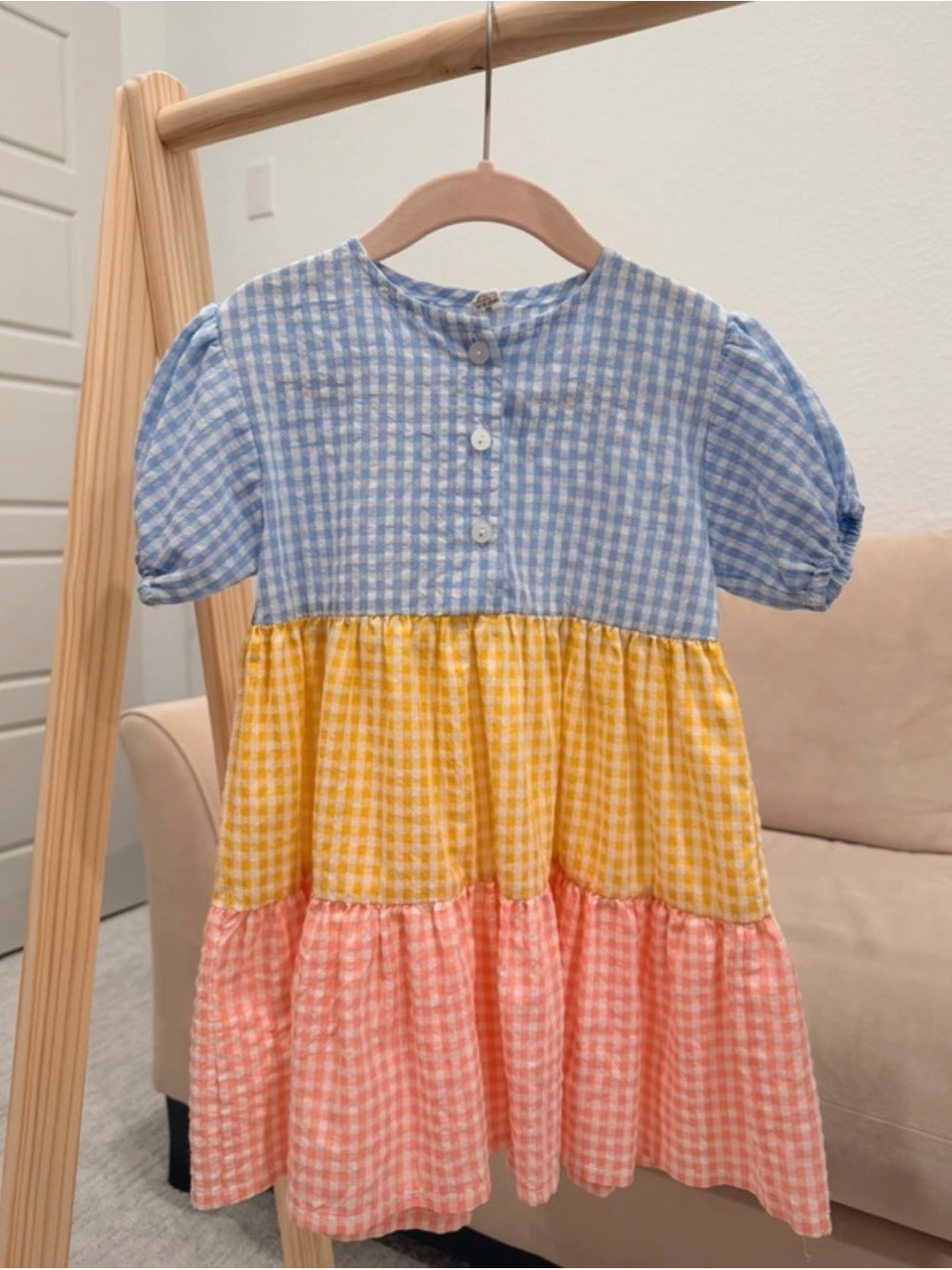 Tiered Baby Dress - Blue, Yellow & Pink